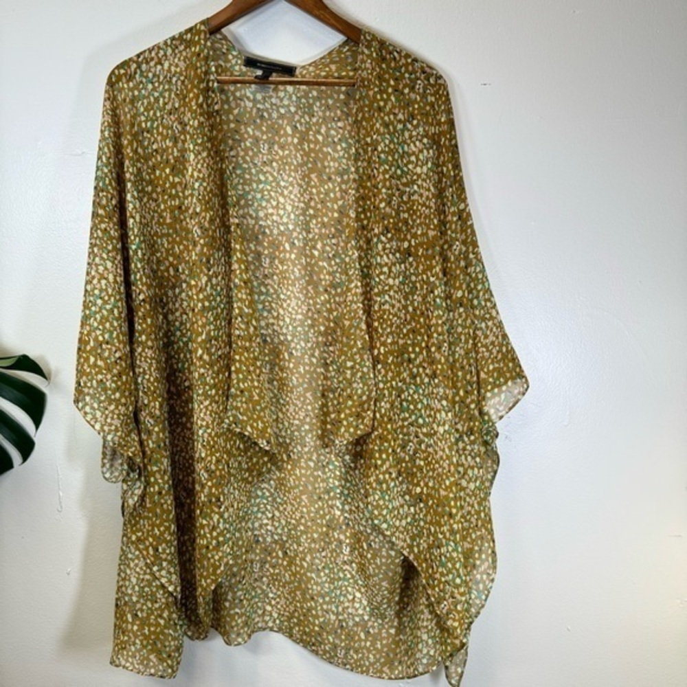 BCBG sheer kimino swim cover print yellow batwing OS beach festival SP203